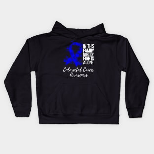 Family Support Dark Blue Ribbon Colorectal Cancer Awareness Kids Hoodie